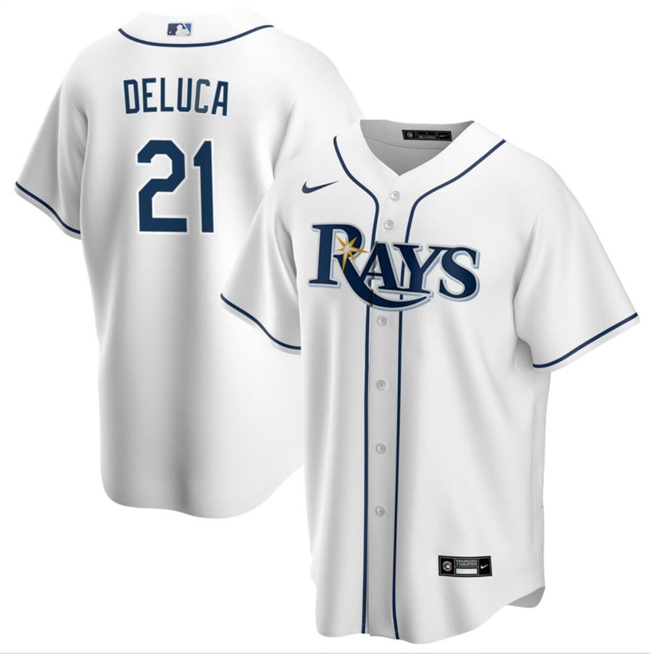 Men's Tampa Bay Rays #21 Jonny DeLuca White Cool Base Stitched Baseball Jersey